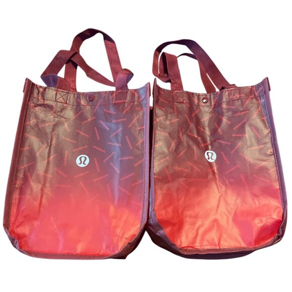 Lululemon Athletica Reusable Dark Red Ombre Small Tote Bag Set‎ of 2 - Picture 1 of 5